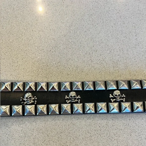 Hot Topic Y2K Skull & Crossbones Black Leather Belt with Silver Buckle 36” Goth - Picture 5 of 12